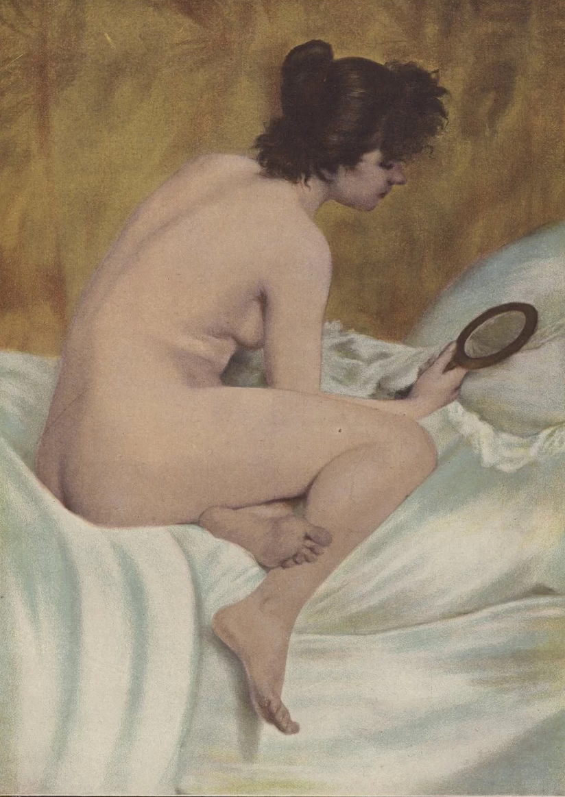 Il risveglio, donna con uno specchio